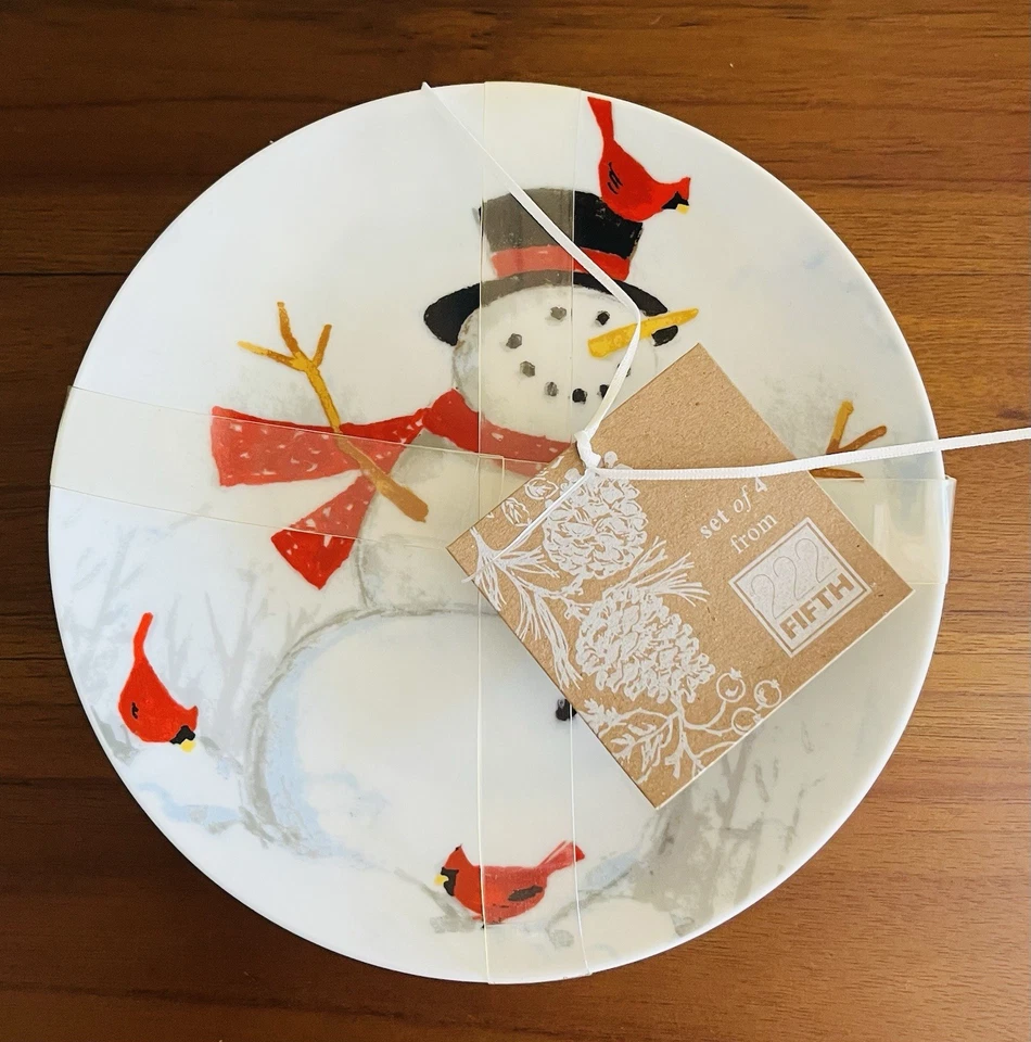 Juego de 4 222 QUINTO Invierno Alegría Aperitivo Platos Muñeco de Nieve Cardenal Navidad NUEVO Foto 1 de 4