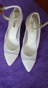 White leather and Mesh High Heels Mary Jane Size 38.5 or 8 M - Picture 1 of 7