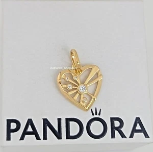New 100% Authentic PANDORA ME 14k Gold Pl Heart & Rays Medallion Charm 763453C01 - Picture 1 of 7