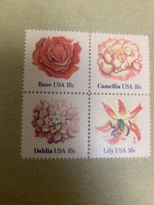 US Postage Block of 4-18 Cent Stamps #1879A Flowers 1981 MNH Free Shipping - Picture 1 of 1