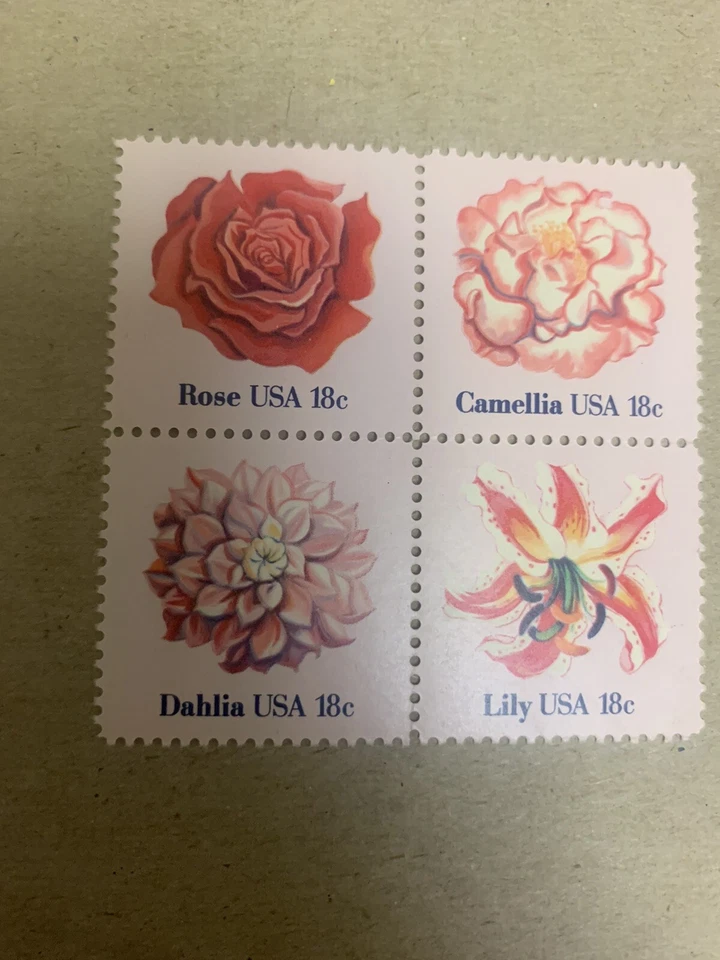 US Postage Block of 4-18 Cent Stamps #1879A Flowers 1981 MNH Free Shipping - Image 1 of 1
