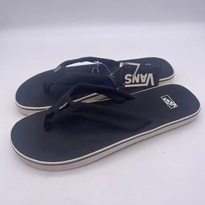 VTG Vans Men's 14 La Costa Black Foxing Line White Sidewall Flip Flops NEW T14 - Picture 1 of 10