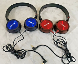 2 X Sony MDR  On-Ear Foldable Lightweight Over-Head Headphones Red /Blue