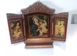 Vintage handmade Big Church Triptych Reliquary religious wood Oratory Altar 18" - Picture 1 of 7