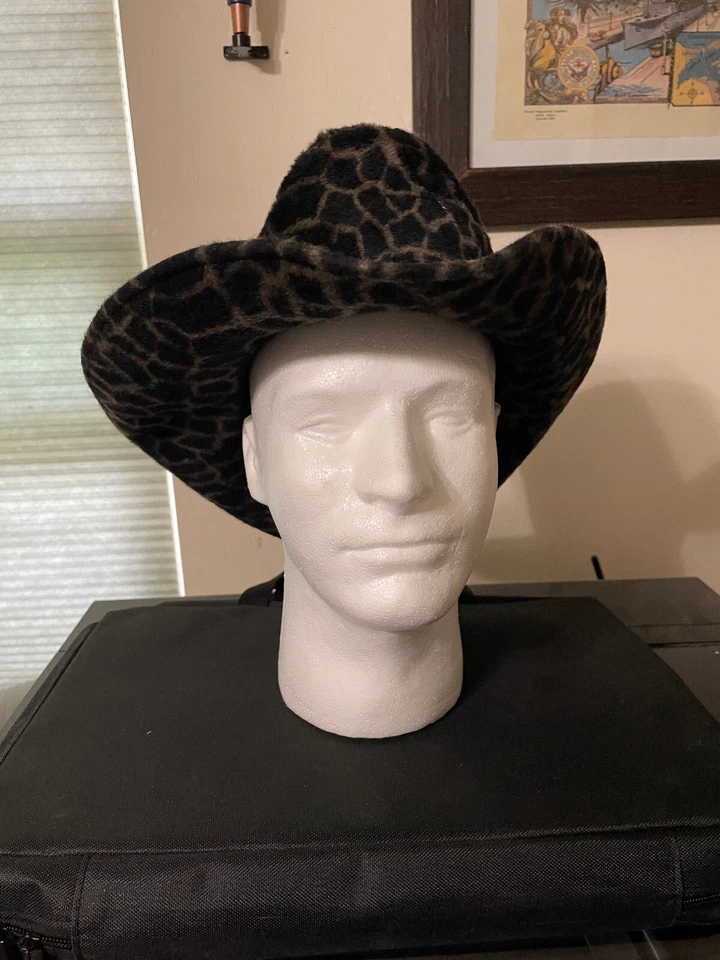 Sombrero de Vaquero Eric Javits Vintage Estampado de Leopardo EE. UU. 90 Lana Fieltro Squishee Talla 7 Foto 1 de 4