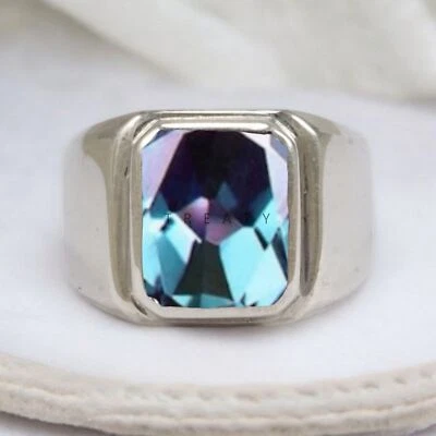 Piedras preciosas de alejandrita talla esmeralda con anillo de plata de ley 925 para hombre #589 Foto 1 de 4