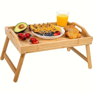 Natural Bamboo Folding Lap Tray Table Desk Bed Tea Food Breakfast Dinner Picnic - Picture 1 of 21