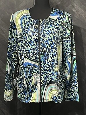 investments SZ L Women’s Abstract Blue /Clear Paillettes /Full Zip - Image 1 of 4
