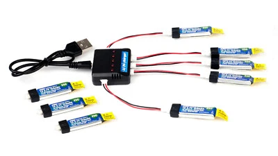 Combo 1x Charger and 8x 150mah 1s 3.7v 25c Lipo Battery E-Flite Sport Cub S - Image 1 of 2