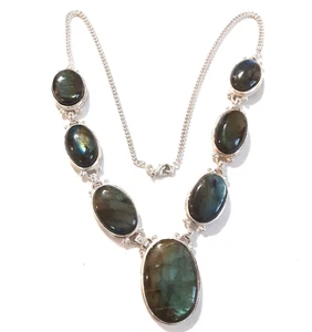 Labradorite Necklace in 925 Sterling Silver 1.5*22 in - Picture 1 of 7