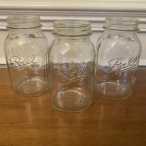 Vintage Ball Mason Jar Sculptured Glass With Fruit Design Quart 32oz Lot of 3 - Picture 1 of 5