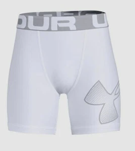 $25 Under Armour Boy's White Heatgear Armour Logo Stretch Fitted Shorts Size YMD - Picture 1 of 2