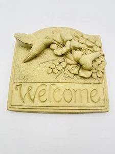 1994 Carruth Studio Hummingbird Welcome Sign Cement Wall Hanging Plaque - Picture 1 of 7