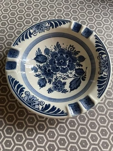 Vintage Blauw Delfts Distel Ashtray Hand Painted Floral Porcelain Bowl Holland - Picture 1 of 7