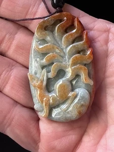 Red Green Jade Fox Amulet Pendant Certified Good Luck Wealth Cloth Cord - Picture 1 of 15