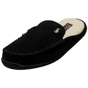Ralph Lauren Brenan Scuff-ds-slp Mens Slippers in Black Grey - Picture 1 of 8
