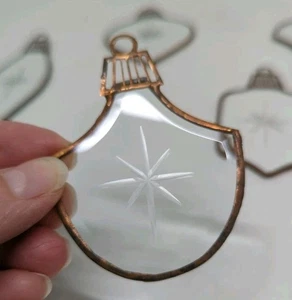 7 Beveled Glass Ornaments Clear Etched Stained Glass Copper Edge Handcrafted VTG - Picture 1 of 18