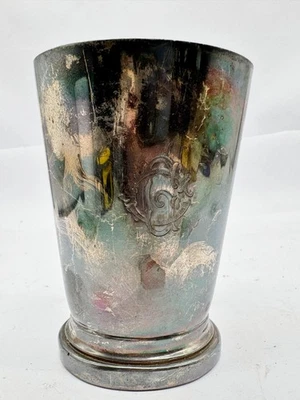 ANTIQUE SILVER PLATED TANKARD MUG TROPHY CUP ENGRAVED MONOGRAM INITIAL GOTHIC - image 1 of 4
