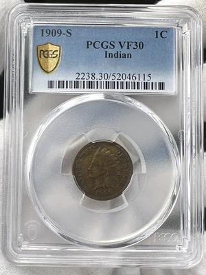 1909-S Indian Head Penny 1c Cent PCGS VF30 Early US Coin KEY DATE! - Image 1 of 4