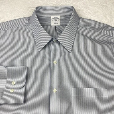 Camisa de vestir Brooks Brothers para hombre 17-6/7 azul/blanco rayas regente sin hierro Foto 1 de 4