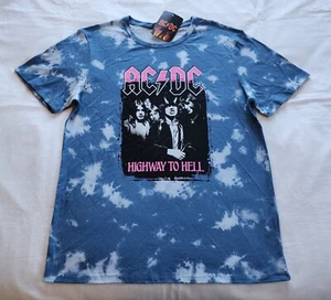 ACDC Highway To Hell Mens Blue Tie Dye Printed Short Sleeve T Shirt Size L New - Picture 1 of 3