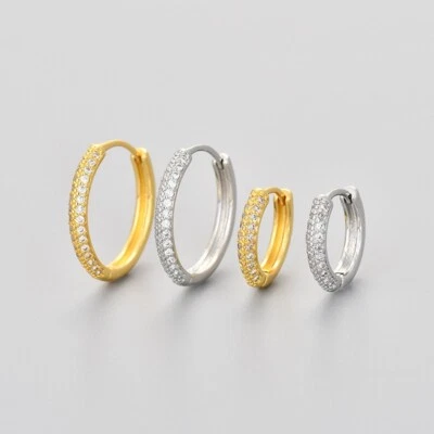 Brincos femininos folheados a ouro branco micro pavimentados Cz argola redonda Huggie presente A35 - Imagem 1 de 4