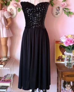 vintage 70s black sequin disco strapless party dress S/M - Picture 1 of 4