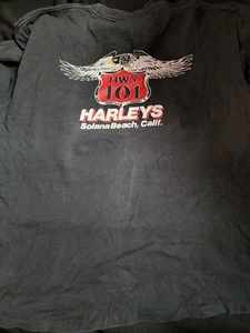 VTG 1991 Solana Beach HWY 101 Harley Davidson Thrashed Holoubek Shirt Large USA - Foto 1 di 4