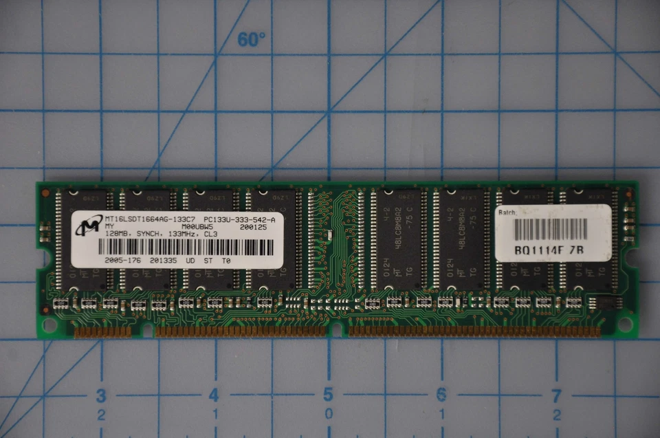 Micron 128MB DS 64 3.3V Gold DIMM, MT16LSDT1664AG-133C7 - Image 1 of 1