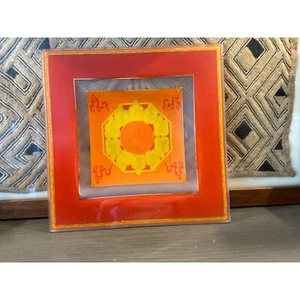 ROSENTHAL GLASS DISH CHINESE YUN CLOUDS & LONGEVITY SYMBOL ORANGE YELLOW - Picture 1 of 11