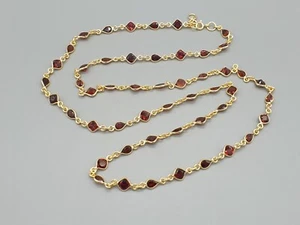 Gold Plated 925 Sterling Silver Garnet Necklace Boho Natural Gemstone 30" Long - Picture 1 of 9