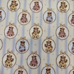 Stripe Teddy Bear Ribbon Frame Patterned Fabric made in Korea by the Yard - Picture 1 of 6