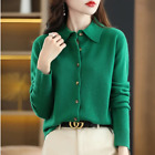 Women Button Cashmere Cardigans Collar Shirt Outerwear Sweaters Knit Jacket Coat