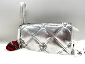 AUTÉNTICO NUEVO CON ETIQUETAS Tory Burch Kira Crikled Metálico Diamante Edredón Cadena Cartera Bandolera🌹 - Imagen 1 de 19