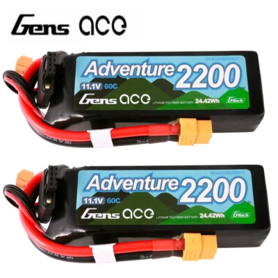 2X Gens Ace G-Tech Adventure 2200mAh 11.1V 60C 3S Lipo Battery XT60 For Crawler - Image 1 of 4