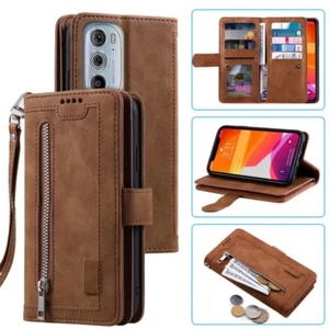 Moto Edge 30 Pro Wallet Case,Leather Zipper Magnetic Flip Card For Edge + 2022 - Picture 1 of 26