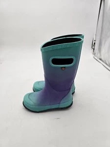 Bogs Bloom Ombre Rubber Rain Boots Youth Girls Size 11 Aqua Blue/purple78736-449 - Picture 1 of 8