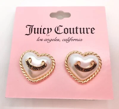 New Juicy Couture Heart Gold tone Faux Pearl Stud Earrings for Pierced Ears  - Image 1 of 4