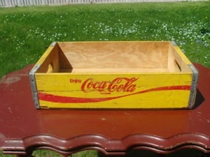 YELLOW COCA COLA WOOD CRATE - Picture 1 of 7