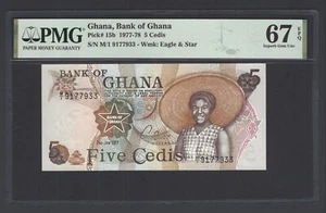 Ghana 5 Cedis 4-7-1977 P15b Uncirculated Graded 67 - Picture 1 of 2