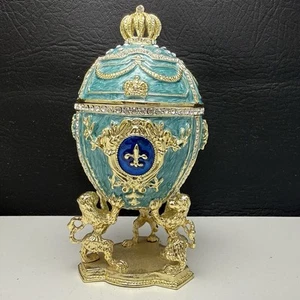 Keren Kopal Royal Blue Egg Musical Trinket Box Austrian Crystals 5.5" Vintage - Picture 1 of 9