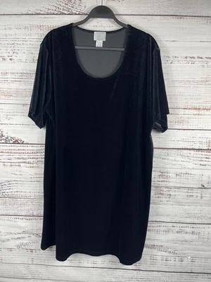 Cassini Dress Womens 26/28 Black Velvet Short Sleeve Scoop Neck Plus Size - Image 1 of 4