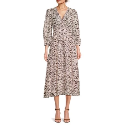 Vestido midi Equipment Sadie estampado animal leopardo mezcla seda manga 3/4 talla M Foto 1 de 4