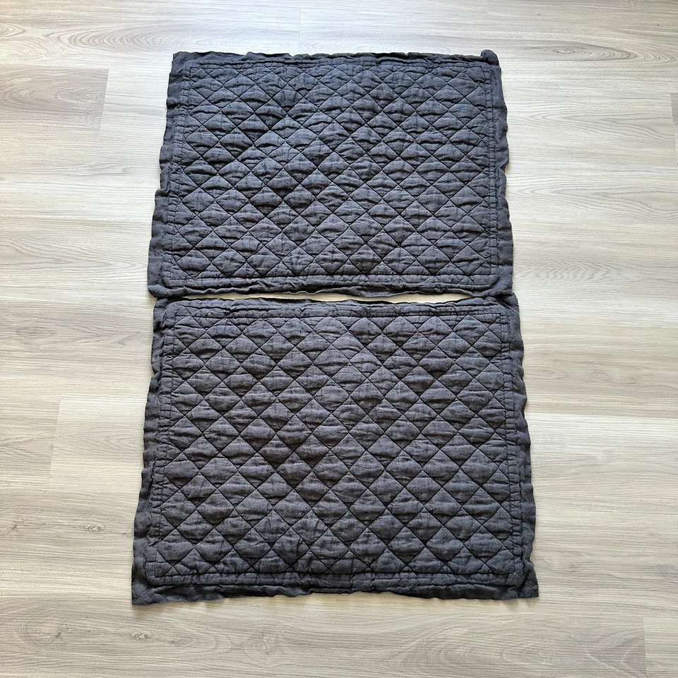 2 Pottery Barn Belgian Flax Linen Diamond Quilted Sham Standard Gray - Изображение 1 из 4