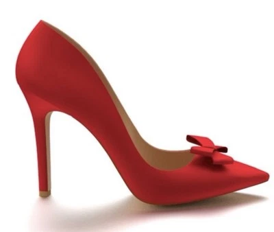 Zapatos de salón de aguja de satén rojos talla 9 Shoes Of Prey moño tacón sin cordones 4” diseñador Foto 1 de 4