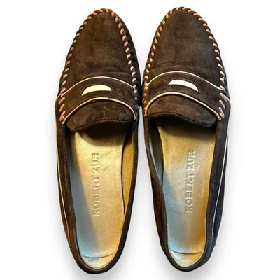 Robert Zur Women’s Suede Driving Loafers Size 7 1/2 Brown with Pink Penny Loafer - Изображение 1 из 4
