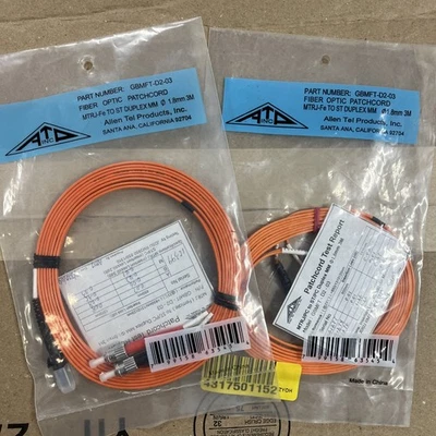 Allen Tel GBMFT-D2-03 Multimode OM1 Duplex MTRJ(F) to ST Fiber Optic Patch Cord - Image 1 of 4