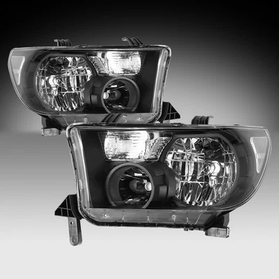 Halogen Black Clear Headlights for 2007-2013 Toyota Tundra&2008-17 Sequoia LH+RH - Image 1 of 4