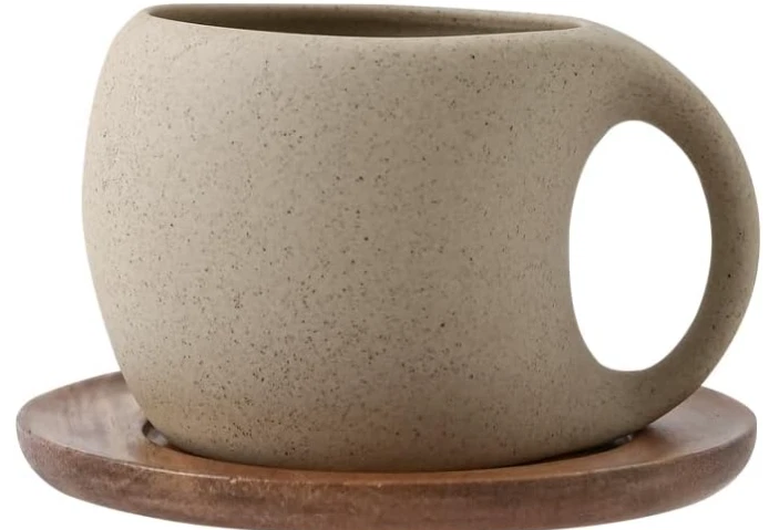 Juego de tazas de café espresso de 8 oz, taza de cerámica con platillo de madera de acacia natural, café con leche/té Foto 1 de 4