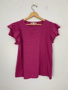 Blusa Camiseta Ann Taylor LOFT Mujer Talla Grande Rosa Manga Volantes en Niveles - Imagen 1 de 8